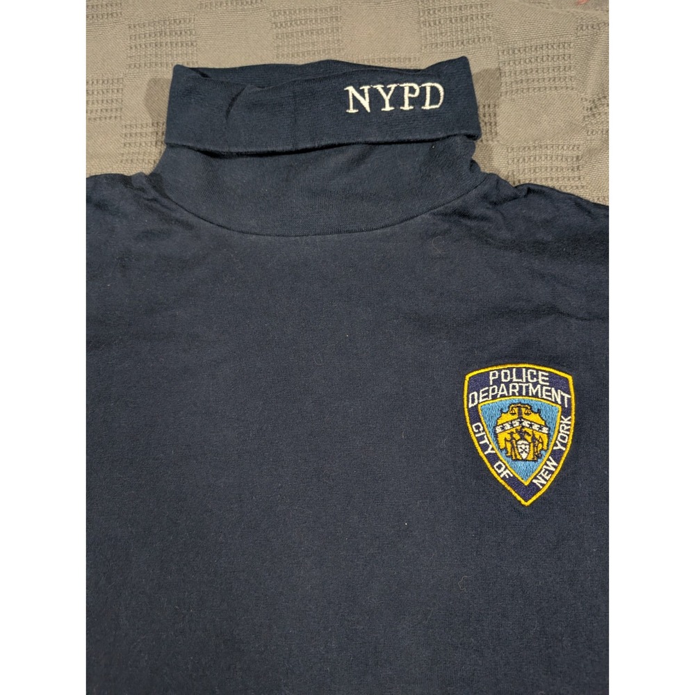 Vintage Liberty NYPD Police Dept Turtleneck Shirt Navy Blue Cotton Mens XL USA - Picture 2 of 7